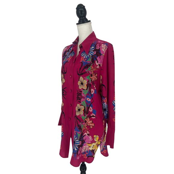 ETRO Silk Floral Print Longline Button-Down Tunic Shirt – Size 42 - Picture 6 of 13